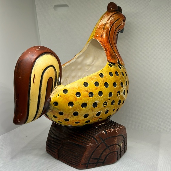 Vintage Rooster perched on a log planter 7 1/2” tall - Picture 4 of 12